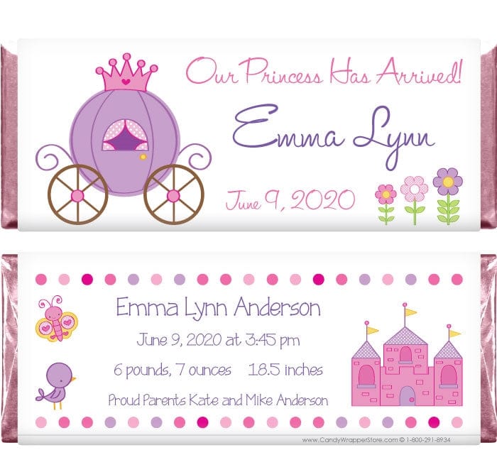 BAG243 - Princess Carriage Girl Birth Announcement Candy Bar Wrappers Princess Carriage Girl Birth Announcement Candy Bar Wrappers Birth Announcement BAG243