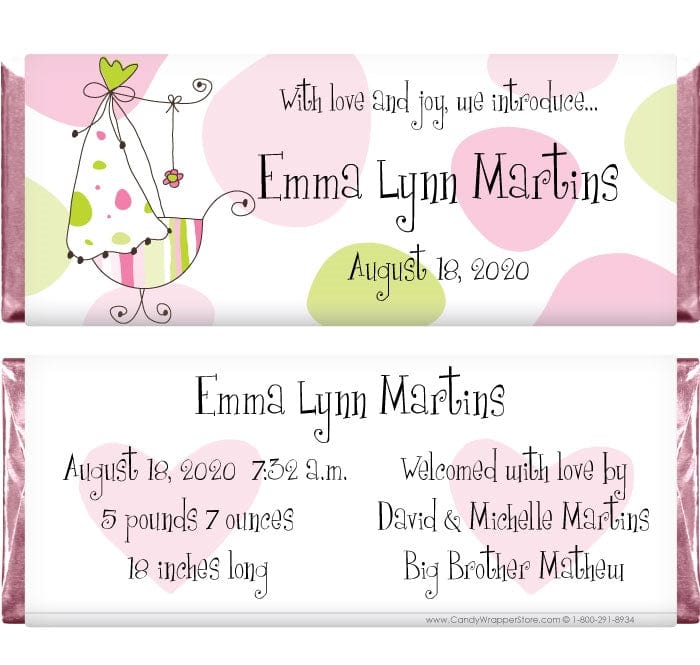 BAG246 - Baby Girl Bassinet Birth Announcement Candy Bar Wrapper Baby Girl Bassinet Birth Announcement Candy Bar Wrapper Birth Announcement BAG246