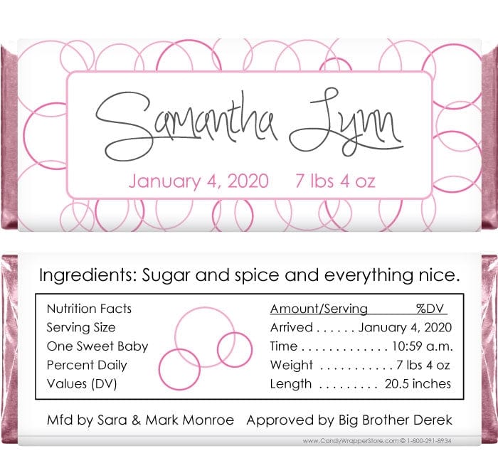 BAG247 - Baby Girl Circles Candy Bar Wrappers Baby Girl Circles Candy Bar Wrappers Birth Announcement BAG247