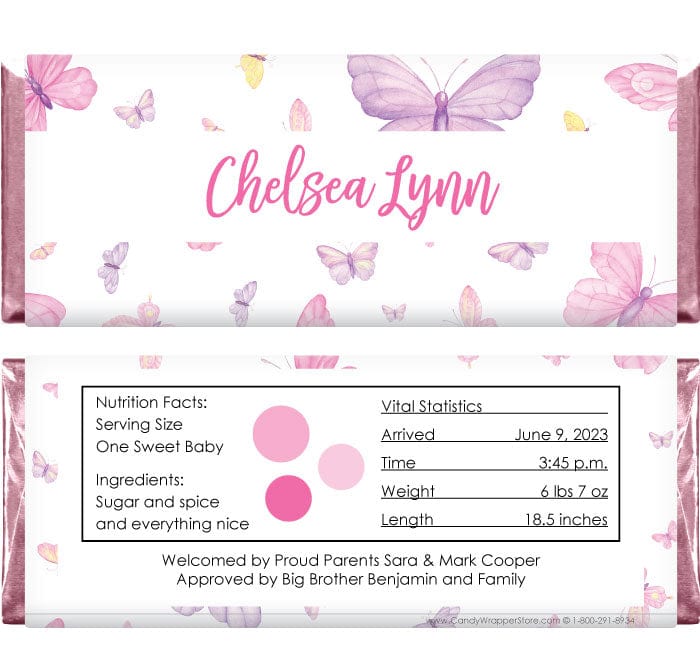 BAG252 - Butterflies Birth Announcement Candy Bar Wrapper Butterflies Birth Announcement Candy Bar Wrapper Birth Announcement BAG252