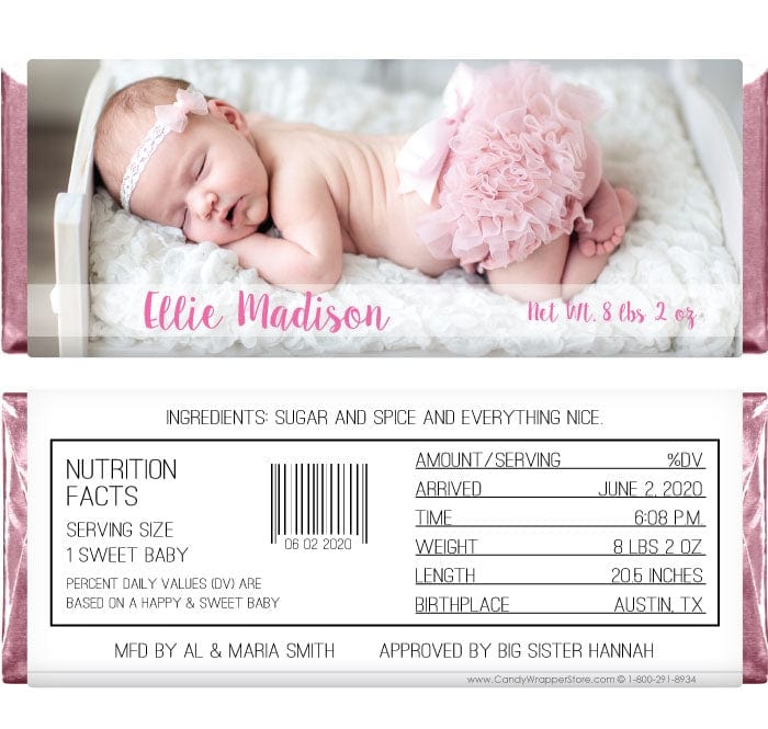 BAG261photo - Sweet Baby Girl Birth Announcement Candy Bar Wrapper Sweet Baby Girl Birth Announcement Candy Bar Wrapper Birth Announcement BAG261