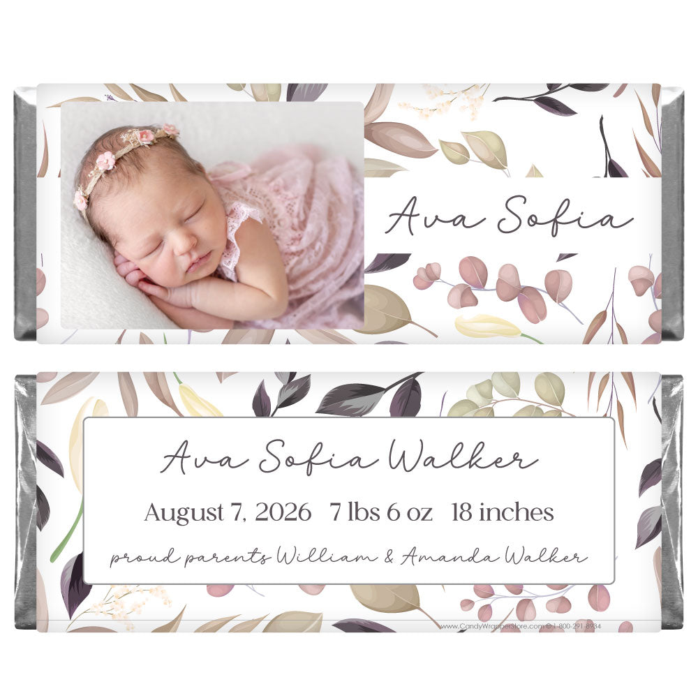 BAG264photo - Whimsy Wreath Baby Girl Birth Announcement Candy Bar Wrapper Whimsy Wreath Baby Girl Birth Announcement Candy Bar Wrapper Birth Announcement BAG264