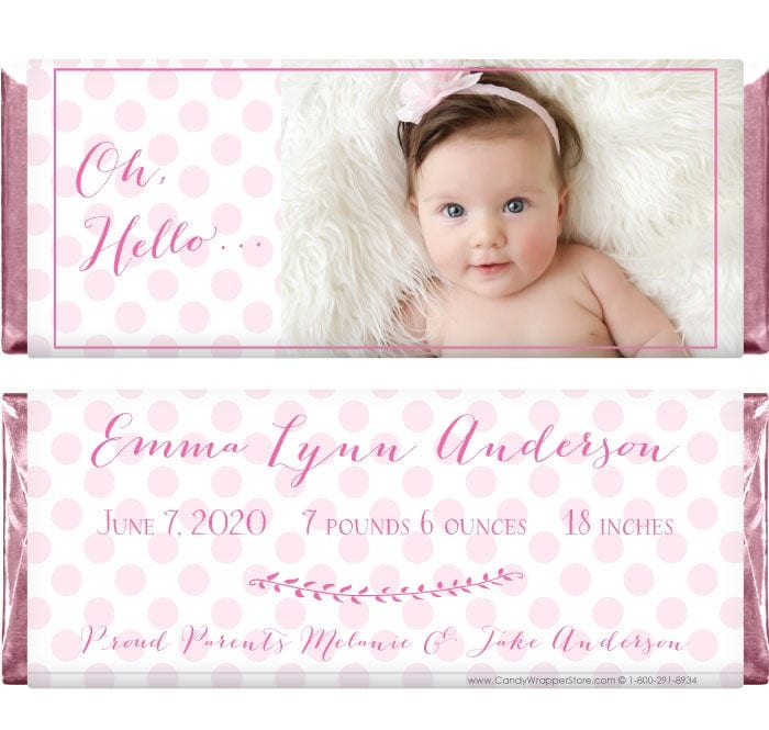 BAG265photo - Pretty Pink Polka Dots Baby Girl Announcement Candy Bar Wrapper Pretty Pink Polka Dots Baby Girl Announcement Candy Bar Wrapper Birth Announcement BAG265