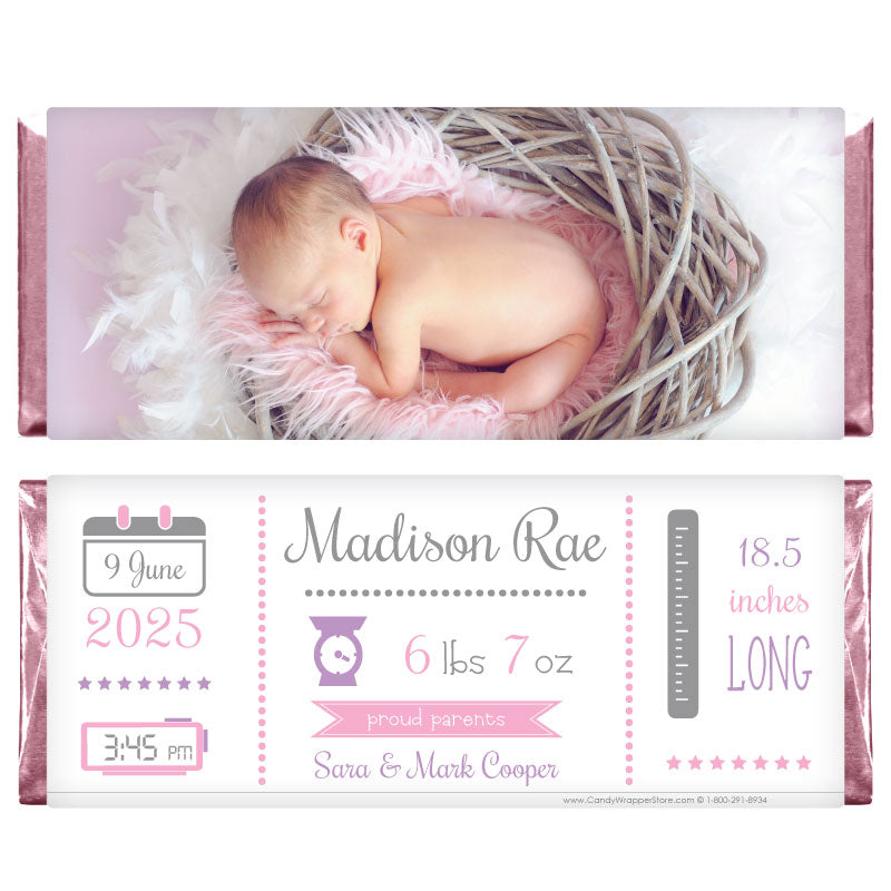 BAG272photo - Picture Perfect Baby Girl Birth Announcement Candy Bar Wrapper Picture Perfect Baby Girl Birth Announcement Candy Bar Wrapper Birth Announcement BAG272