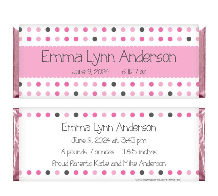 BAG350 - Multi Dots Birth Announcement Candy Bar Wrappers Birth Announcement BAG350