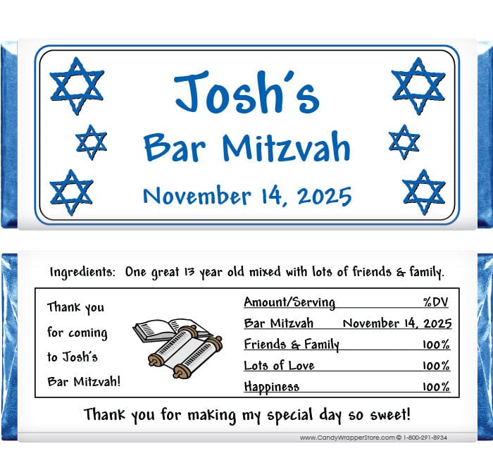 BAR200 - Bar Mitzvah Candy Bar Wrapper Bar Mitzvah Candy Bar Wrappers Candy Wrappers BAR200