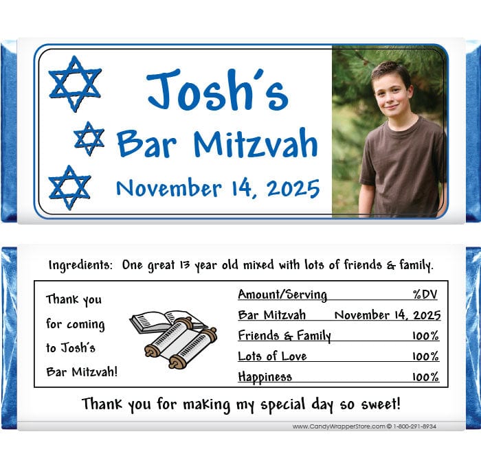 BAR200photo - Bar Mitzvah Photo Candy Bar Wrapper Bar Mitzvah Photo Candy Bar Wrapper Candy Wrappers BAR200