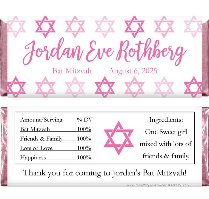BAT204 - Stylish Stars Bat Mitzvah Candy Wrappers Stylish Stars Bat Mitzvah Candy Wrappers Candy Wrappers BAT204