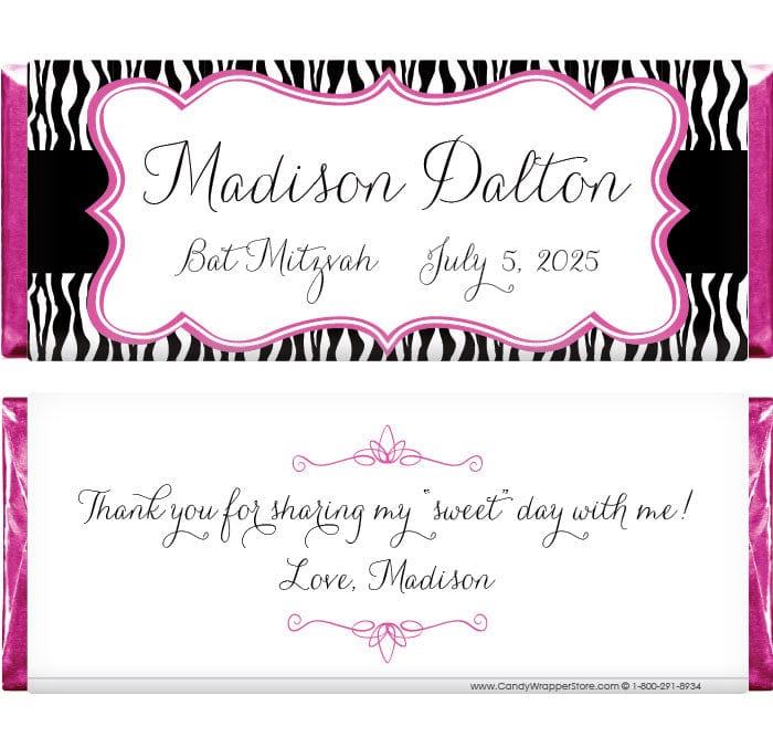 BAT335 - Bat Mitzvah Zebra Print Candy Bar Wrapper Bat Mitzvah Zebra Print Candy Bar Wrapper Candy Wrappers BAT335