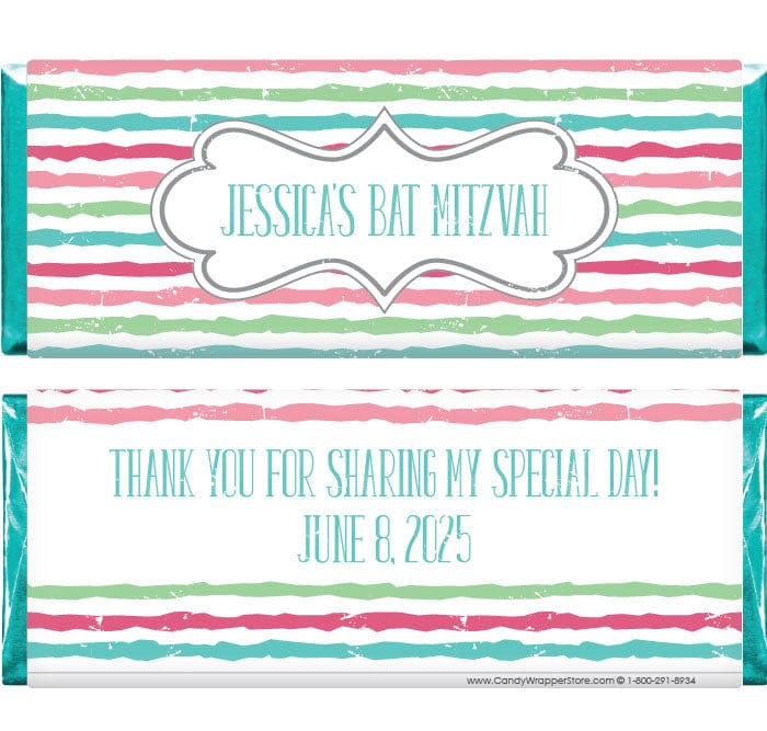 BAT369 - Bat Mitzvah Sassy Stripes Candy Bar Wrapper Bat Mitzvah Sassy Stripes Candy Bar Wrapper Candy Wrappers BAT369