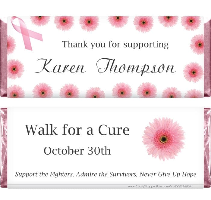 BCA201 - Breast Cancer Awareness Candy Bar Wrappers Breast Cancer Awareness Gerbera Daisies Candy Bar Wrappers Candy Wrappers BCA201
