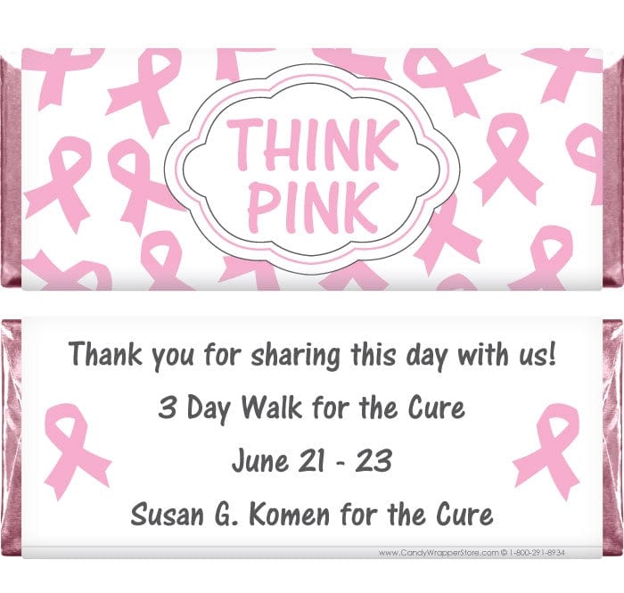BCA202WHITE - Think Pink Breast Cancer Awareness Candy Wrapper Candy Wrappers BCA202
