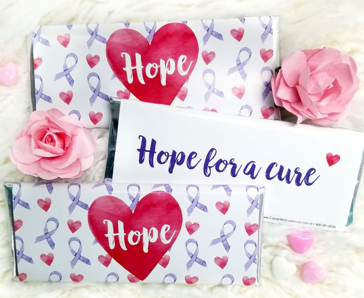 BCA205 - Hope for a Cure Breast Cancer Awareness Candy Wrapper Hope for a Cure Breast Cancer Awareness Candy Wrapper for 1.55oz Hershey's Milk Chocolate Bar Candy Wrappers BCA205