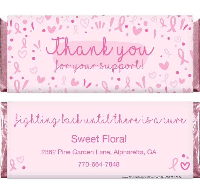 BCA210 - Pink Ribbon Confetti Breast Cancer Awareness Candy Bar Wrappers Pink Ribbon Confetti Breast Cancer Awareness Candy Bar Wrappers Candy Wrappers BCA210