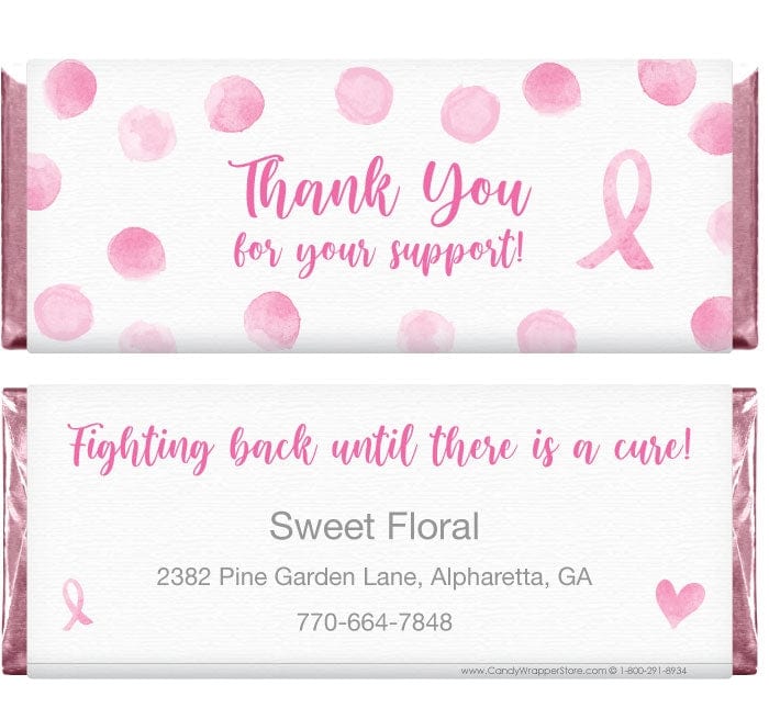 BCA213 - Pink Watercolor Dots and Pink Ribbon Breast Cancer Candy Bar Wrappers Pink Watercolor Dots and Pink Ribbon Breast Cancer Candy Bar Wrappers Candy Wrappers BCA213