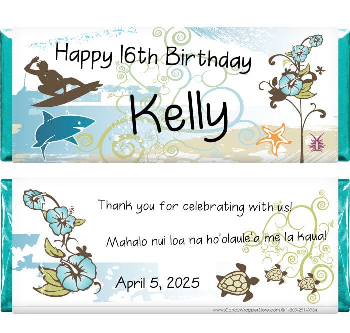 BD203 - Hawaiian Luau Birthday Candy Bar Wrappers Hawaiian Luau Birthday Candy Bar Wrappers Candy Wrappers BD203