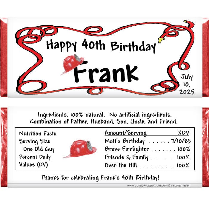 BD210 - Fireman Birthday Candy Bar Wrappers Fireman Birthday Candy Bar Wrappers Candy Wrappers BD210