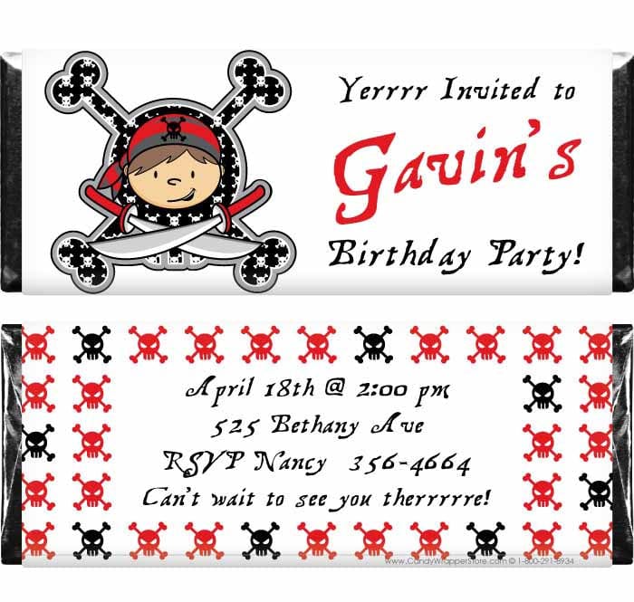 BD218 - Pirate Boy Birthday Candy Bar Wrappers Pirate Boy Birthday Candy Bar Wrappers Candy Wrappers BD218