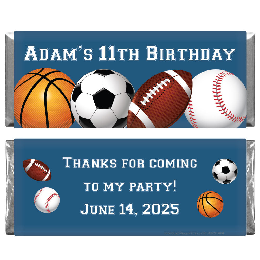 BD228 - Sports Birthday Candy Bar Wrappers Sports Birthday Candy Bar Wrappers Candy Wrappers BD228