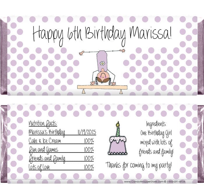 BD231 - Gymnastics Birthday Candy Bar Wrappers Gymnastics Birthday Candy Bar Wrappers Candy Wrappers BD231