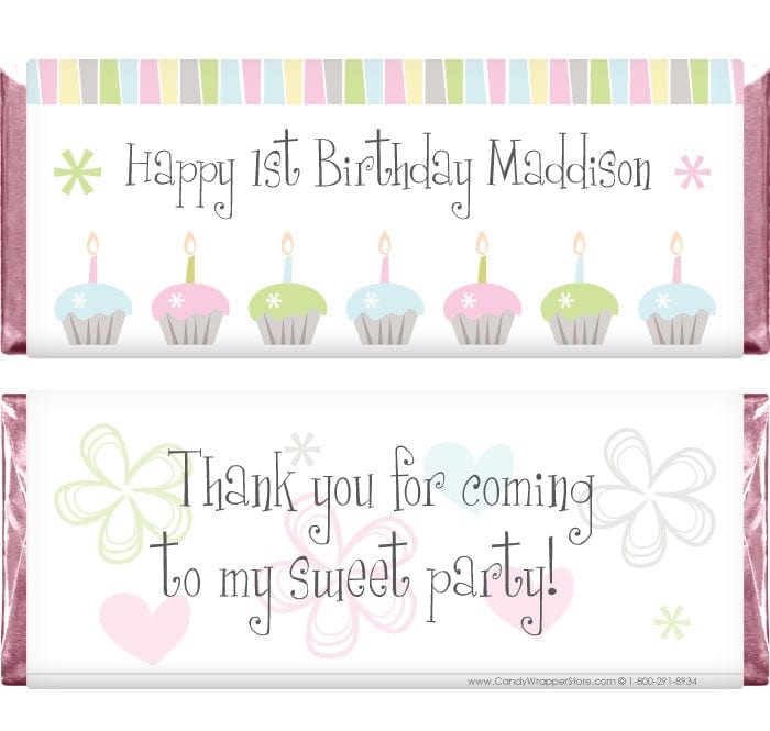 BD237 - Pastel Cupcakes Birthday Candy Bar Wrappers Pastel Cupcakes Birthday Candy Bar Wrappers Candy Wrappers BD237