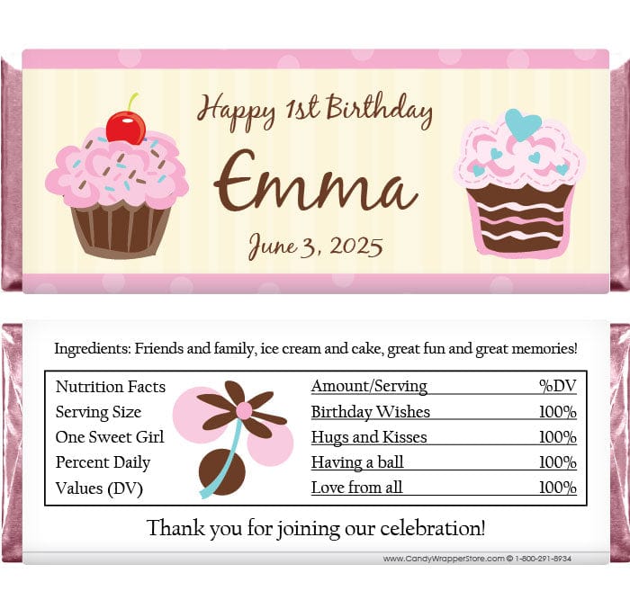 BD238 - Cupcake Birthday Candy Bar Wrappers Cupcake Birthday Candy Bar Wrappers Candy Wrappers BD238
