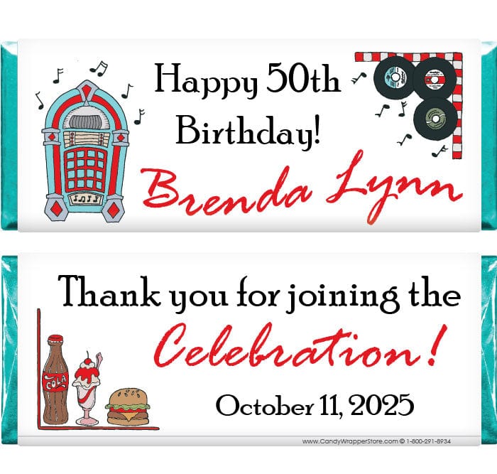 BD239 - Jukebox Birthday Candy Bar Wrappers Jukebox Birthday Candy Bar Wrappers Candy Wrappers BD239