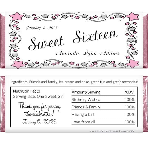 BD240P - Sweet 16 Birthday Candy Bar Wrappers Candy Wrappers BD240