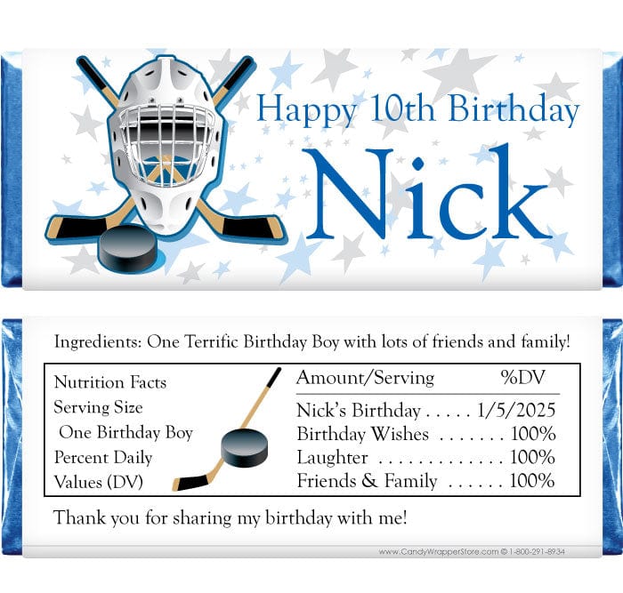 BD243 - Hockey Birthday Candy Bar Wrappers Hockey Birthday Candy Bar Wrappers Candy Wrappers BD243