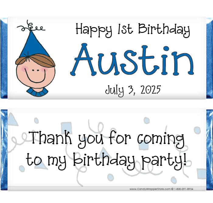 BD245 - Boy Party Hat Birthday Candy Bar Wrappers Boy Party Hat Birthday Candy Bar Wrappers Candy Wrappers BD245