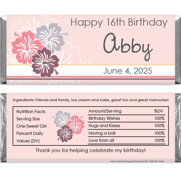 BD251 - Birthday Hibiscus Flowers Candy Bar Wrappers Birthday Hibiscus Flowers Candy Bar Wrappers Candy Wrappers BD251