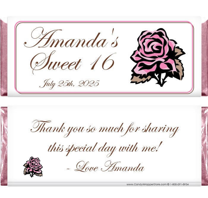 BD264 - Pink Rose Birthday Candy Bar Wrappers Pink Rose Birthday Candy Bar Wrappers Candy Wrappers BD264
