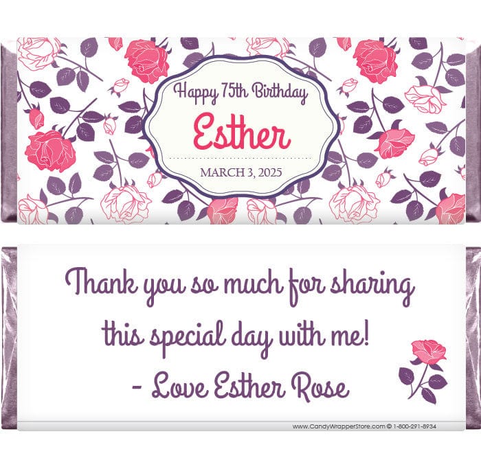 BD265 - Pink and Purple Rose Birthday Candy Bar Wrappers Pink and Purple Rose Birthday Candy Bar Wrappers Candy Wrappers BD265