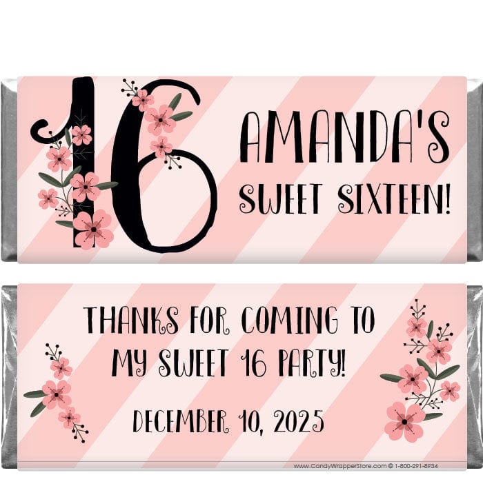 BD268 - Sweet Sixteen Floral Birthday Candy Bar Wrappers Sweet Sixteen Floral Birthday Candy Bar Wrappers Candy Wrappers BD268