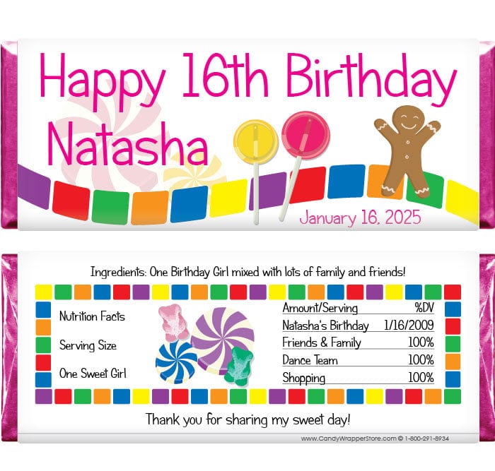 BD273 - Candyland Birthday Candy Bar Wrappers Candyland Themed personalized candy bar wrappers for 1.55 oz Hershey's Candy Bars Candy Wrappers BD273