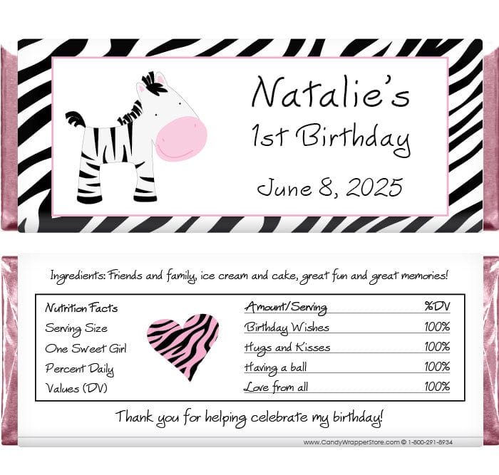 BD275 - Birthday Zebra Print Candy Bar Wrappers Birthday Zebra Print Candy Bar Wrappers Candy Wrappers BD275