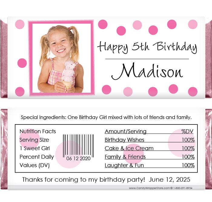 BD286photo - Photo Birthday Dots Candy Bar Wrappers Photo Birthday Dots Candy Bar Wrappers Candy Wrappers BD286