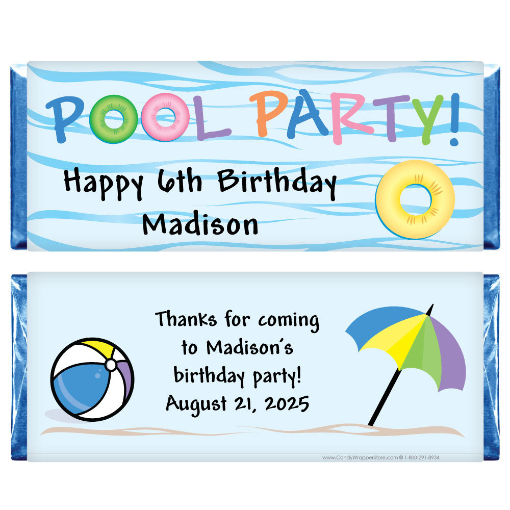 BD287 - Summer Pool Party Birthday Candy Bar Wrappers