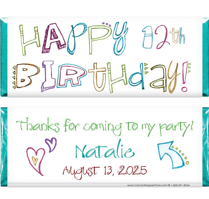 BD295 - Gel Pen Scribble Birthday Candy Bar Wrappers Gel Pen Scribble Birthday Candy Bar Wrappers Candy Wrappers BD295