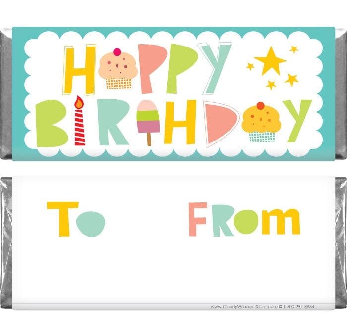 BD298QF - Happy Birthday Wrappers Quick Favor Non-Personalized Happy Birthday Wrappers Quick Favor Candy Wrappers BD298
