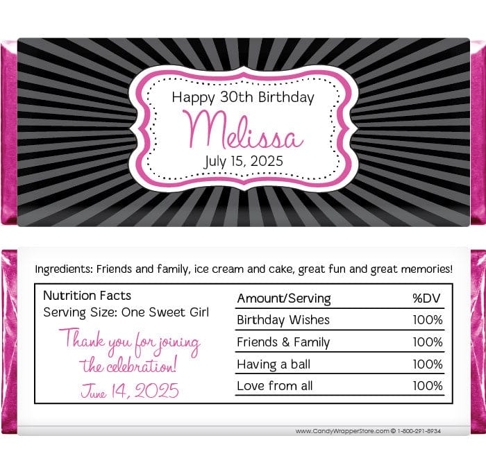 BD312 - Birthday Rays Candy Bar Wrapper Birthday Rays Custom Candy Bar Wrapper Candy Wrappers BD312