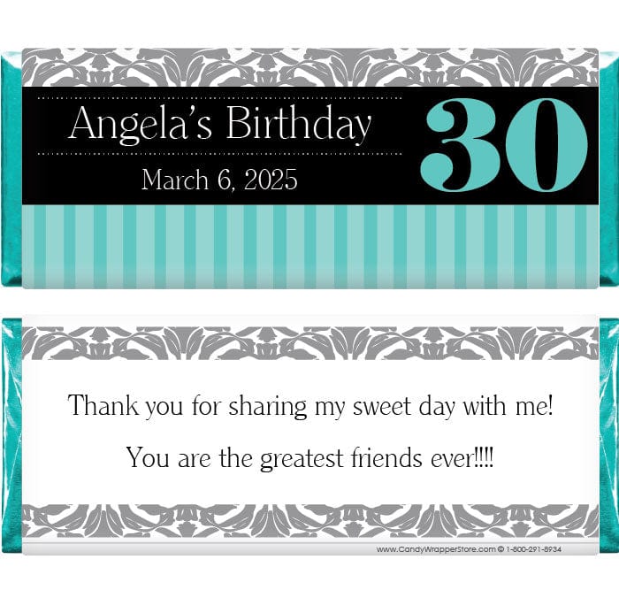 BD315 - Elegant Damask and Stripes Birthday Candy Bar Wrapper Elegant Damask and Stripes Birthday Candy Bar Wrapper Candy Wrappers BD315