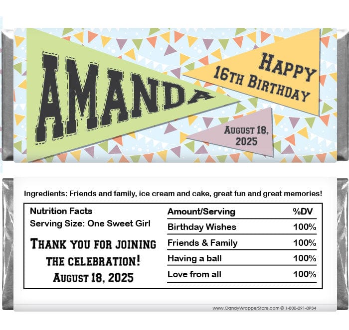 BD317 - Pennant Flag Birthday Candy Bar Wrapper Pennant Flag Birthday Candy Bar Wrapper Candy Wrappers BD317