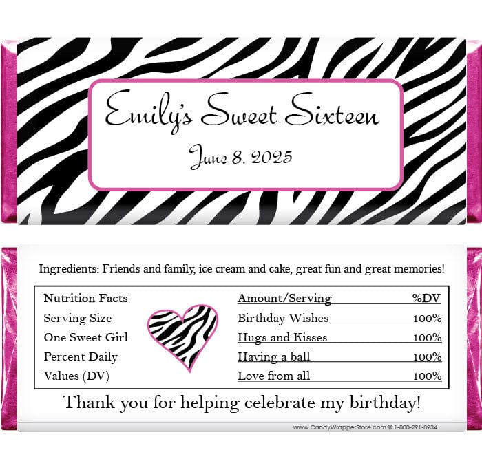 BD318ZEBRA - Zebra Print Birthday Candy Bar Wrapper Zebra Print Birthday Candy Bar Wrapper Candy Wrappers BD318