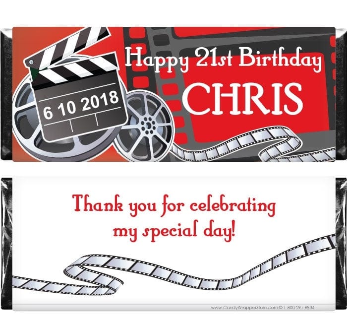 BD321 - Hollywood Movie Theme Candy Bar Wrappers Hollywood Movie Themed Custom Candy Bar Wrappers Candy Wrappers BD321