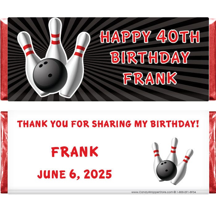 BD324 - Bowling Birthday Candy Bar Wrappers Custom bowling themed birthday candy bar wrappers Candy Wrappers BD324