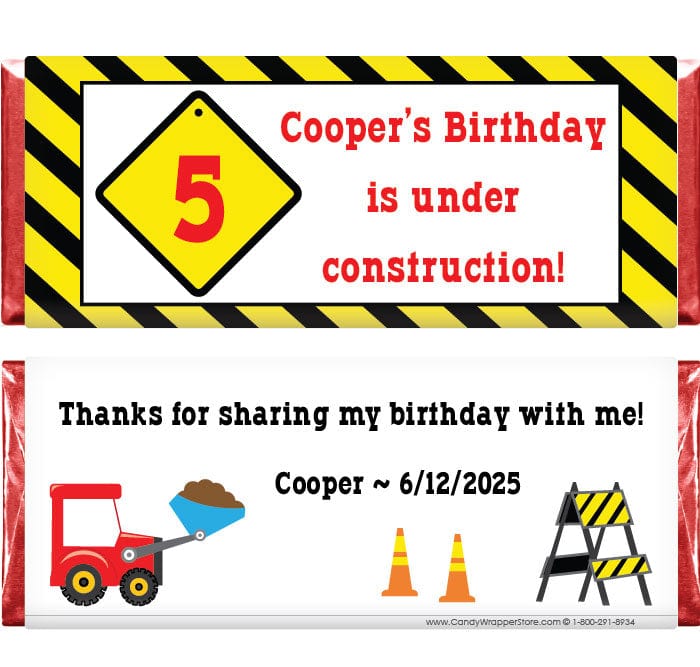 BD327 - Construction Birthday Candy Bar Wrappers Construction Birthday 1.55 oz Hersheys Candy Bar wrappers Candy Wrappers BD327