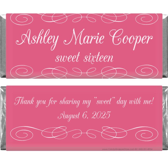 BD334 - Sweet Sixteen Swirls Birthday Candy Bar Wrapper Sweet Sixteen 16 Swirls Birthday Candy Bar Wrapper Candy Wrappers BD334