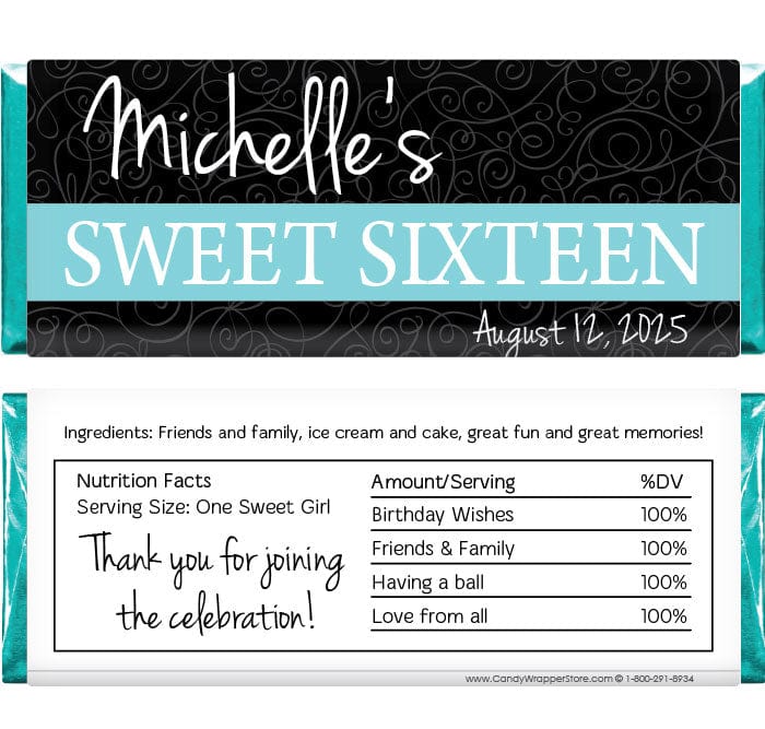 BD336 - Sweet Sixteen Birthday Candy Bar Wrapper Sweet Sixteen Birthday Candy Bar Wrapper Candy Wrappers BD336