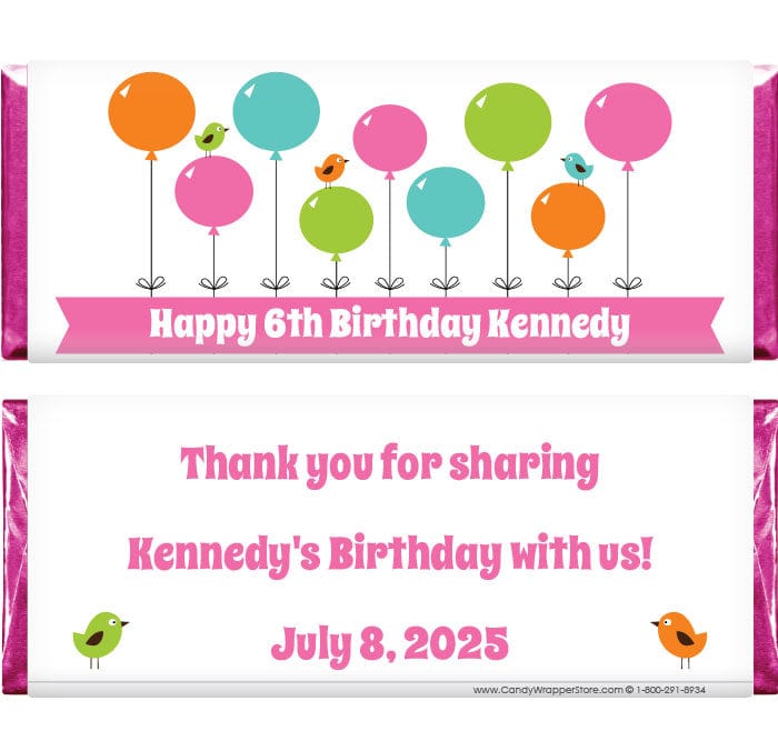 BD344 - Balloons and Birdies Birthday Candy Bar Wrappers Balloons and Birdies Birthday Candy Bar Wrappers Candy Wrappers BD344